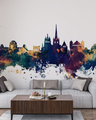 Lausanne Switzerland Skyline Blue & Bronze Wallpaper