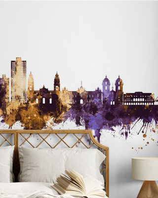 Lima Peru Skyline Purple & Gold Wallpaper