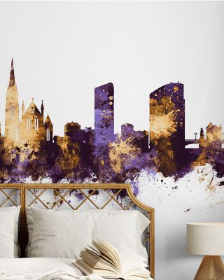 Limerick Ireland Skyline Purple & Gold Wallpaper