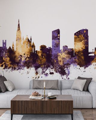 Limerick Ireland Skyline Purple & Gold Wallpaper
