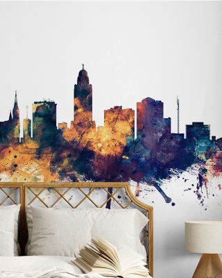 Lincoln Nebraska Skyline Blue & Bronze Wallpaper