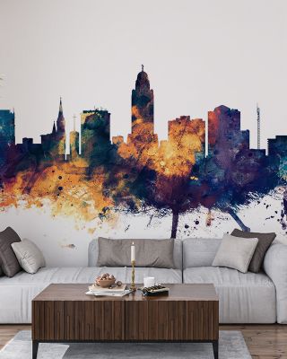 Lincoln Nebraska Skyline Blue & Bronze Wallpaper