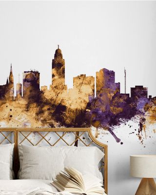 Lincoln Nebraska Skyline Purple & Gold Wallpaper
