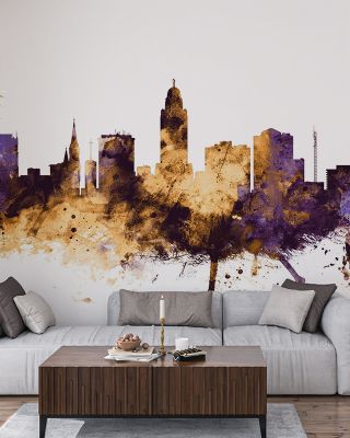 Lincoln Nebraska Skyline Purple & Gold Wallpaper