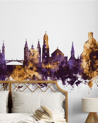Ljubljana Slovenia Skyline Purple & Gold Wallpaper