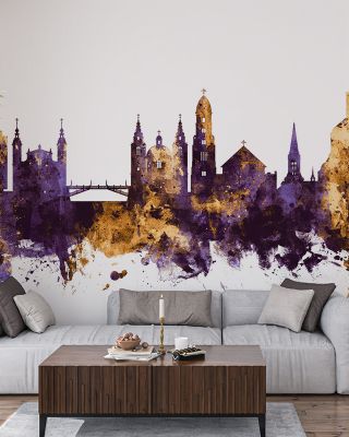 Ljubljana Slovenia Skyline Purple & Gold Wallpaper