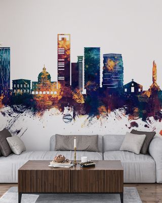 Luanda Skyline Blue & Bronze Wallpaper
