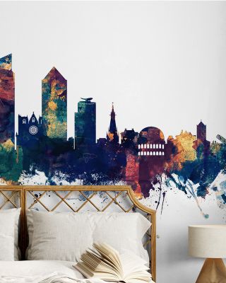 Lyon France Skyline Blue & Bronze Wallpaper