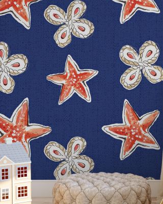 Maritime Stars Red on Blue Wallpaper for Nautical Spaces