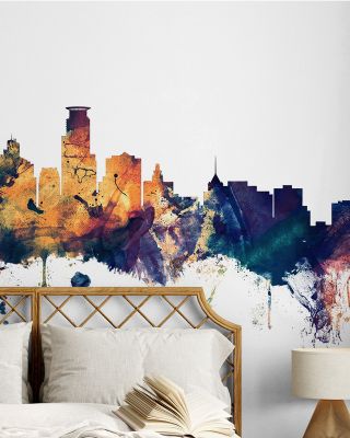 Minneapolis Minnesota Skyline Blue & Bronze Wallpaper