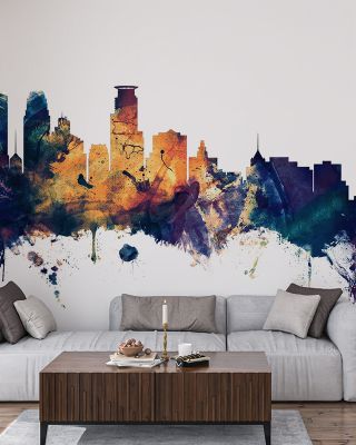 Minneapolis Minnesota Skyline Blue & Bronze Wallpaper