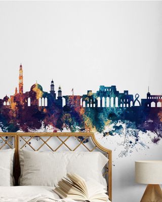 Muscat Oman Skyline Blue & Bronze Wallpaper