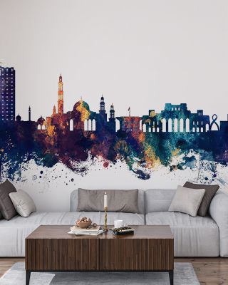 Muscat Oman Skyline Blue & Bronze Wallpaper