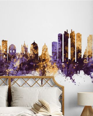 Naples Italy Skyline Purple & Gold Wallpaper
