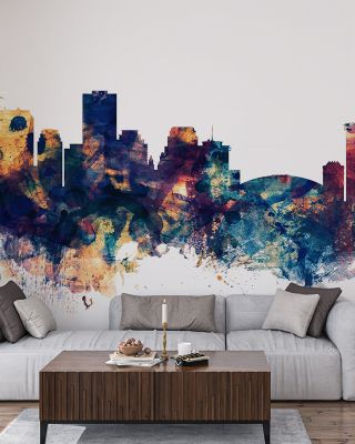 New Orleans Louisiana Skyline Blue & Bronze Wallpaper