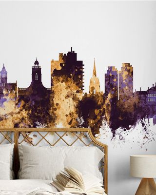Northampton England Skyline Purple & Gold Wallpaper