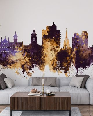 Northampton England Skyline Purple & Gold Wallpaper
