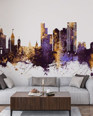 Oakland California Skyline Purple & Gold Wallpaper