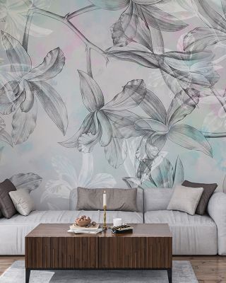 Delicate Orchids on Water Wallpaper Mural