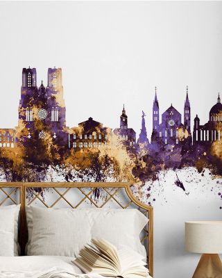 Reims France Skyline Purple & Gold