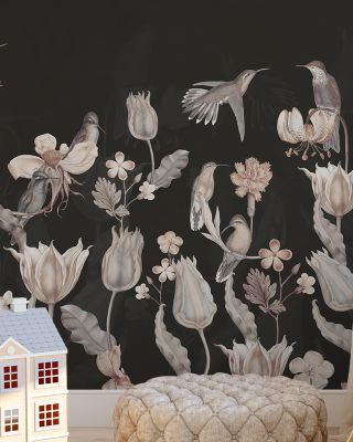 Tulips & Birds, Black