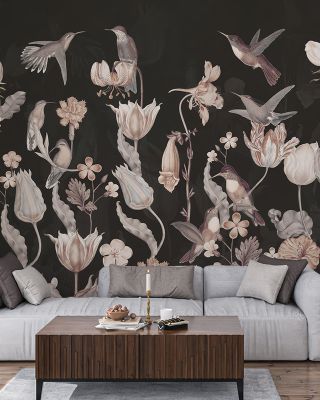 Tulips & Birds, Black