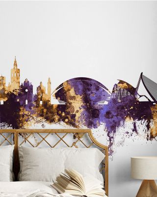 Valencia Spain Skyline Purple & Gold