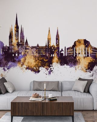 Weisbaden Germany Skyline Purple & Gold