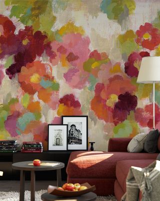 Coral and Emerald Garden I Botanical Wallpaper