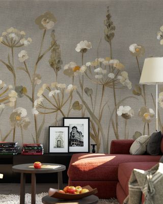 Delicate Garden Neutral Canvas Botanical Wallpaper