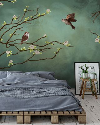 Pretty Birds in Love Whimsical Wallpaper