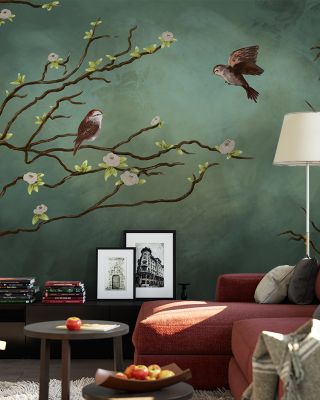Pretty Birds in Love Whimsical Wallpaper