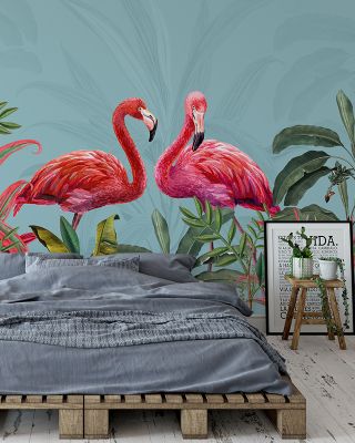 Shy Flamingos Tropical Elegance Wallpaper
