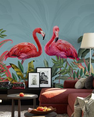 Shy Flamingos Tropical Elegance Wallpaper