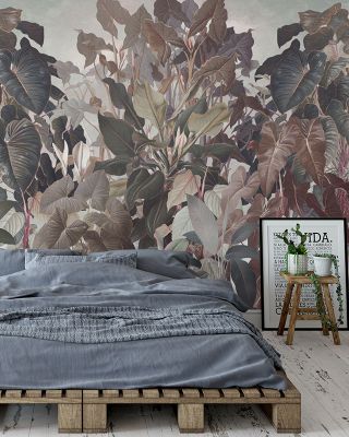Tropical Abundance Sepia Exotic Wallpaper