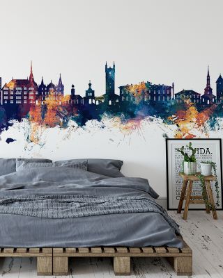 Vevey Switzerland Skyline Blue & Bronze Scenic Wallpaper