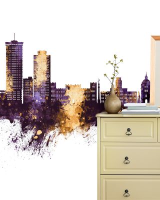 A Coruña Spain Skyline in Purple and Gold