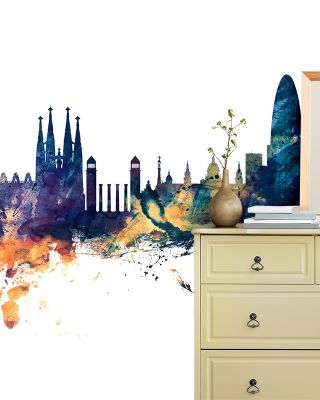 Barcelona Skyline in Blue & Bronze