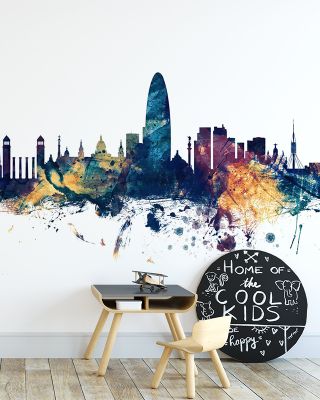 Barcelona Skyline in Blue & Bronze