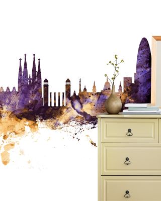 Barcelona Skyline in Purple & Gold