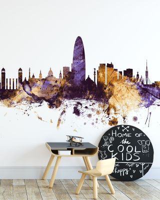 Barcelona Skyline in Purple & Gold