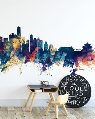 Beijing Skyline in Blue & Bronze
