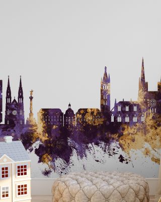 Bordeaux France Skyline in Purple & Gold