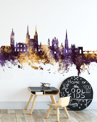 Bordeaux France Skyline in Purple & Gold
