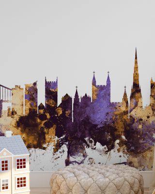 Bristol England Skyline in Purple & Gold