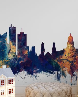 Brussels Belgium Skyline in Blue & Bronze