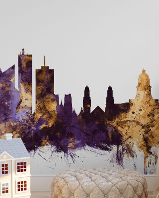 Brussels Belgium Skyline in Purple & Gold