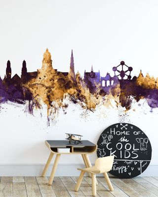 Brussels Belgium Skyline in Purple & Gold