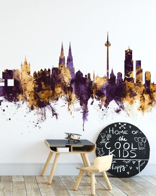 Cologne Germany Skyline in Purple & Gold