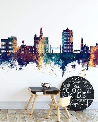 Davenport Iowa Skyline in Blue & Bronze